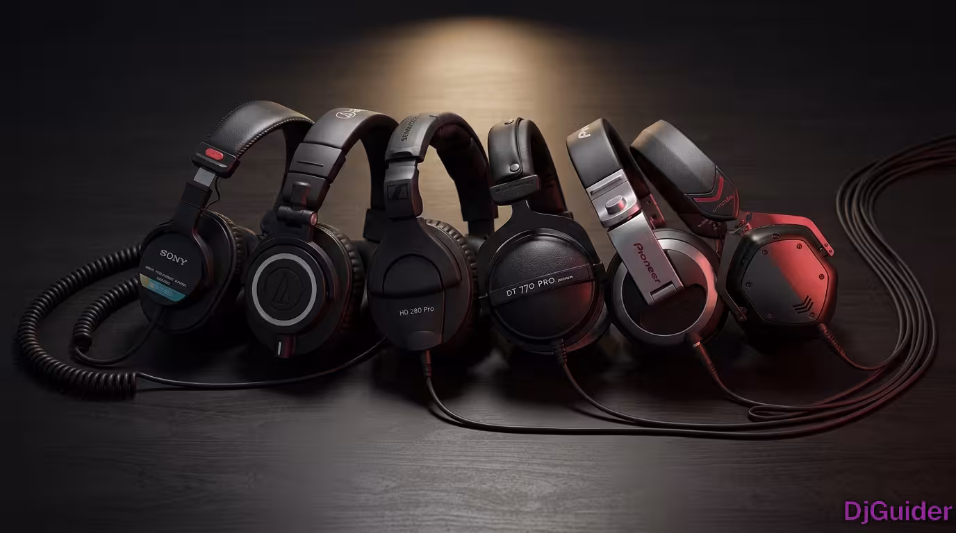 Collection of professional DJ headphones