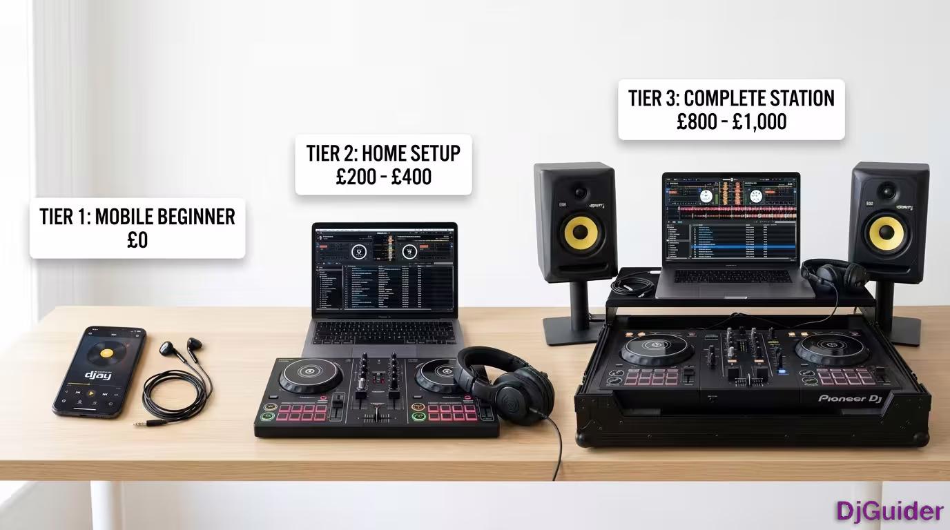 DJ setup cost comparison from free apps to professional gear in 2026