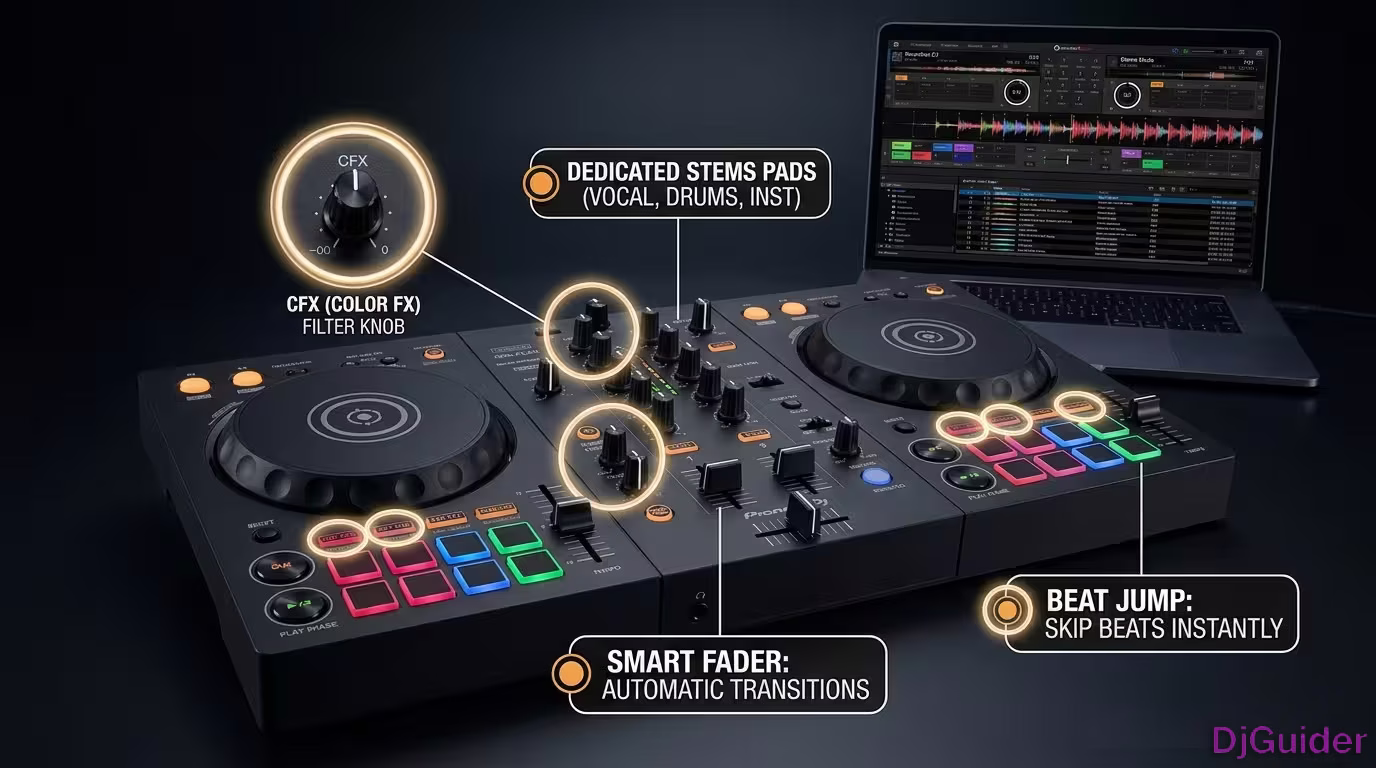 Pioneer DDJ-FLX4 DJ controller with hidden features highlighted