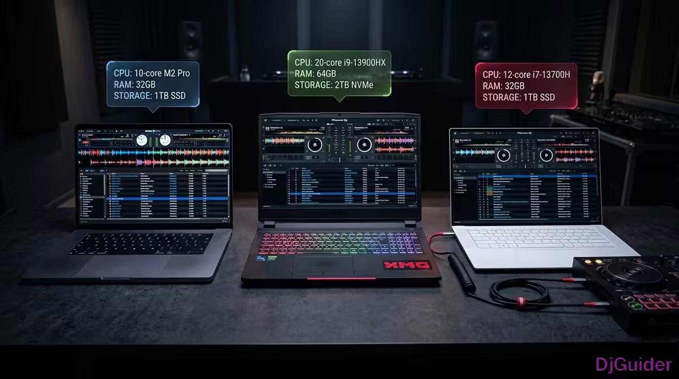 DJ laptop setup with controller and headphones