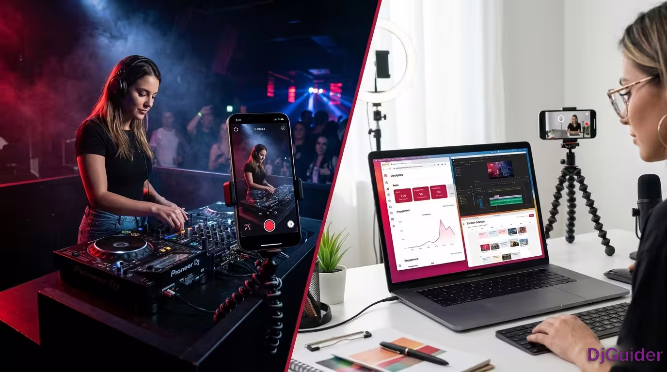 DJ phone recording a live set at a club for social media content