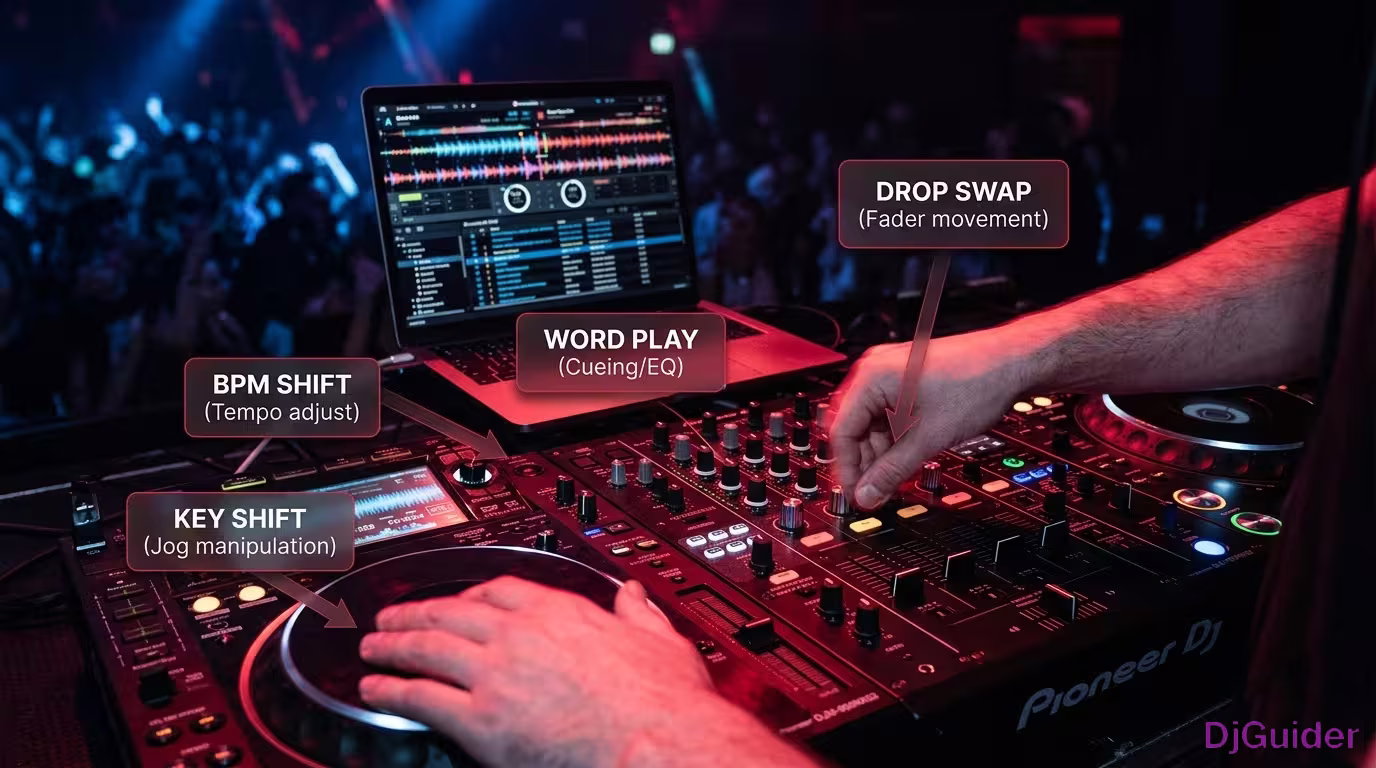 DJ using advanced transition techniques on a controller