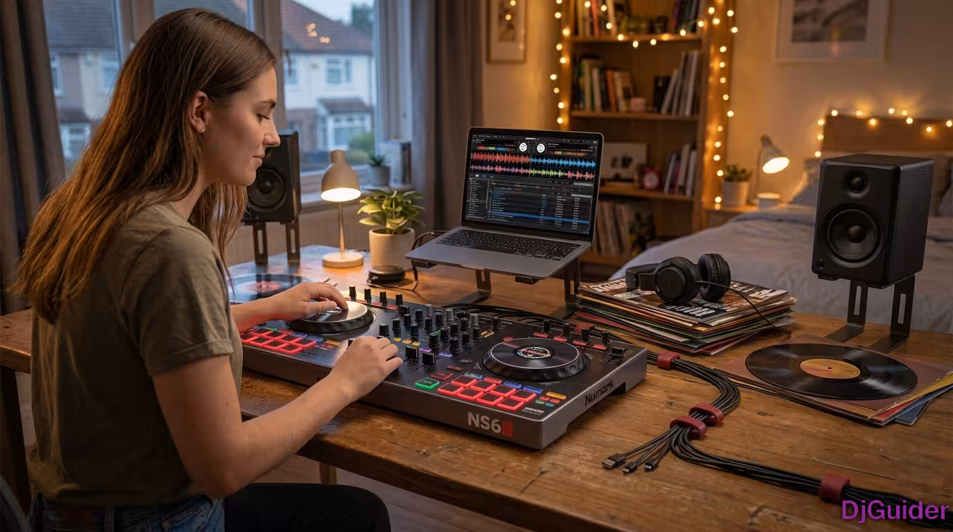 Beginner DJ learning to mix with a DJ controller
