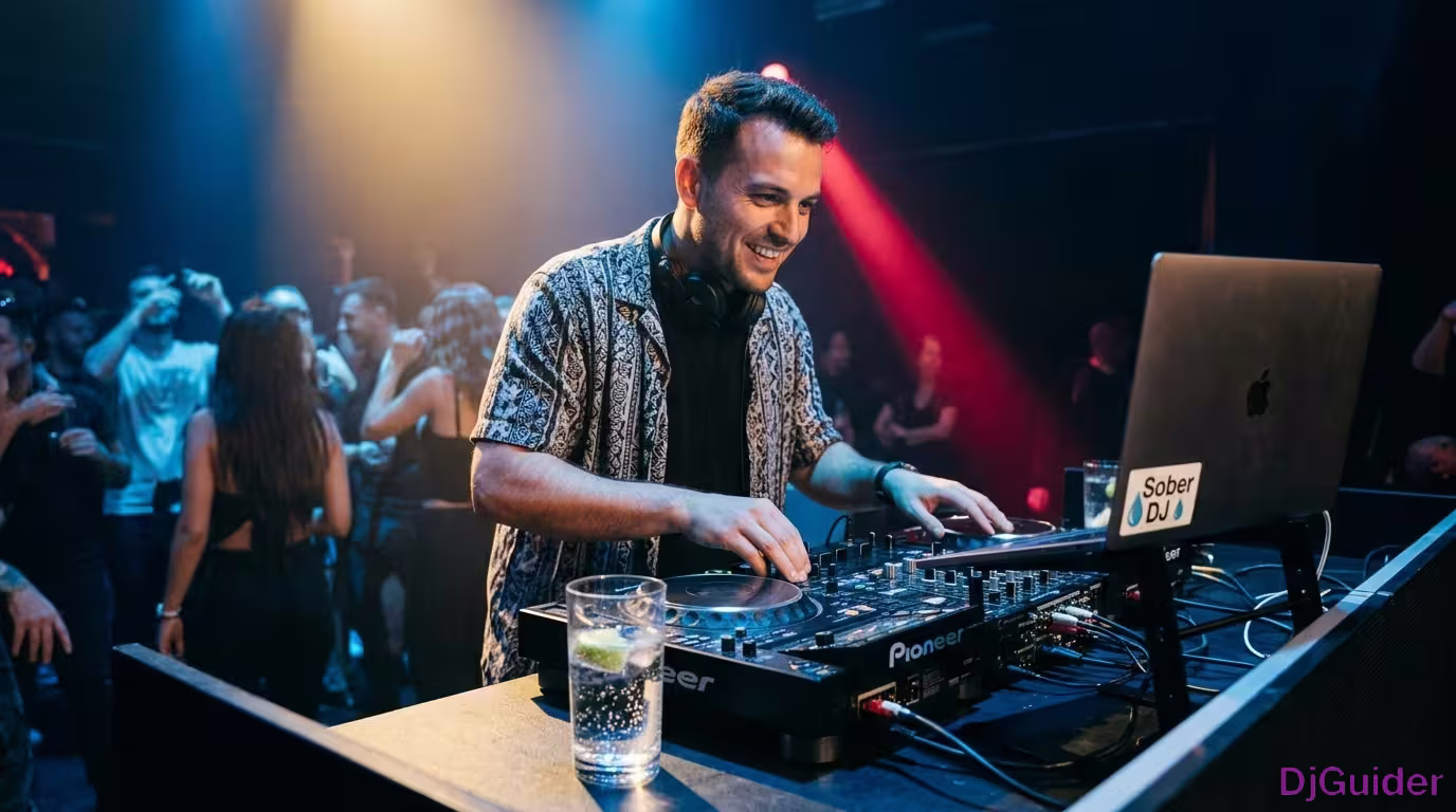 DJ playing a sober set with clarity and confidence behind the decks