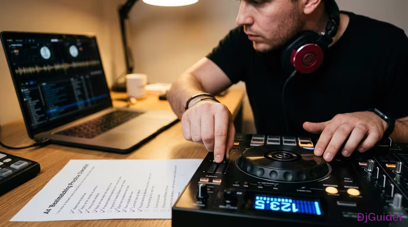DJ practicing manual beat matching on a controller