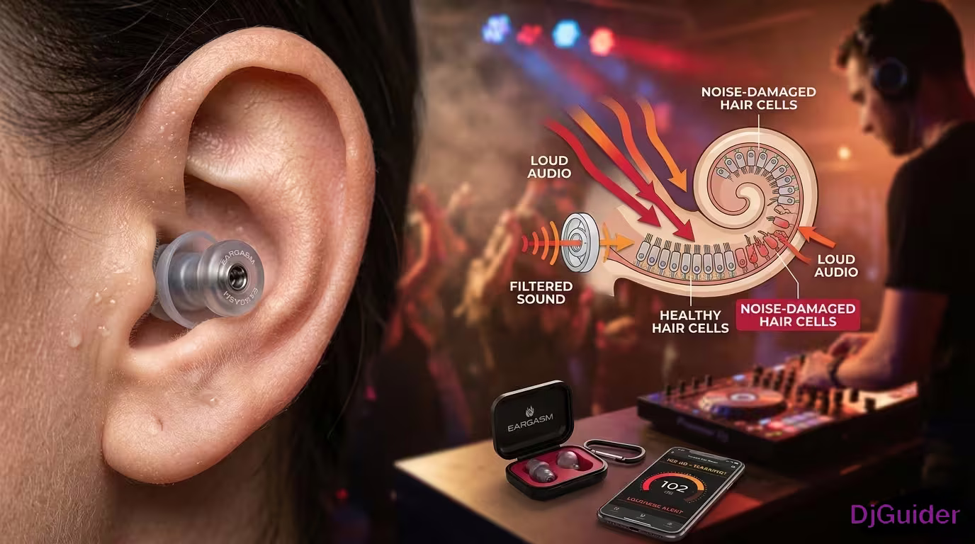 DJ wearing musician earplugs at a club